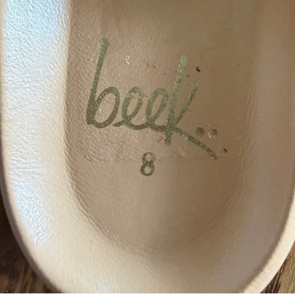 Beek Finch Tan Leather Platform Criss Cross‎ Slide Sandals Womens 8